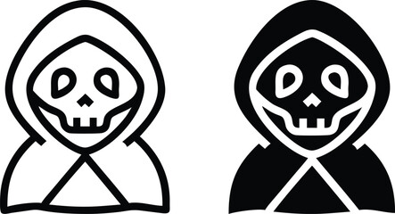 Grim Reaper Hooded Skull Icons – Scary Death Symbol Black and White Vector