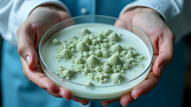 Hands Holding Petri Dish with Mold Rhizoid Network