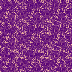 Whimsical birds and foliage pattern purple peach branches