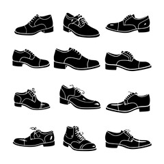 Set of Male Shoes Silhouette Clipart White Background