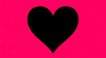 Bold black heart shape stands out against a vibrant pink textured background, a striking graphic for Valentine's Day or love-themed designs.