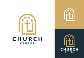 church building logo cross christian catholic religious symbol design concept