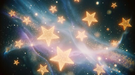 Stars in stylized 3D style with bold shapes, vibrant colors, and dynamic movement.