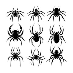Set of Spider Silhouettes Clipart White Background