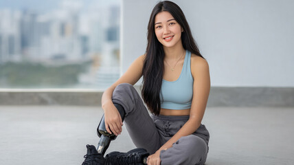 Confident Young Woman with Prosthetic Leg in Urban Setting
