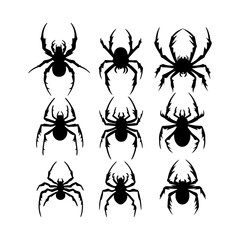Spider Black Silhouettes Set Clipart White Background