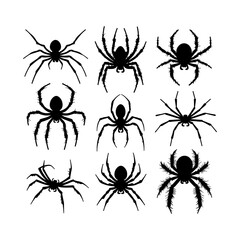 Spider Black Silhouettes Set Clipart White Background