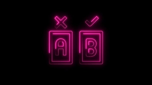 Neon ab choices animated background on black decision concept and presentation