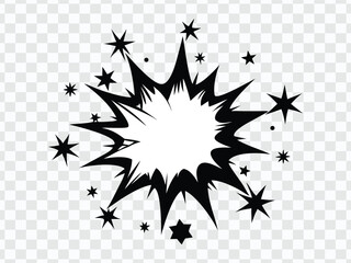 Black and White Comic Explosion with Stars and Sharp Edges