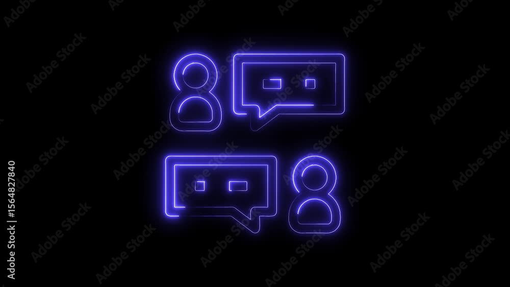 Poster neon glowing communication symbols animation on black background for social networking and connectio