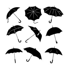 Umbrella Silhouettes Simple Clipart White Background