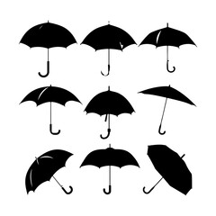 Umbrella Silhouettes Simple Clipart White Background