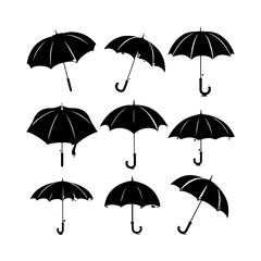 Umbrella Silhouettes Simple Clipart White Background