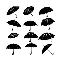 Umbrella Silhouettes Simple Clipart White Background