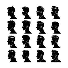 Modern Mens Haircut Silhouettes Set