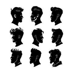 Clean Mens Haircut Silhouettes on White
