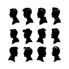 Clean Man Hairstyle Silhouettes on White