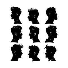 Different Male Hairstyle Silhouettes Vector
