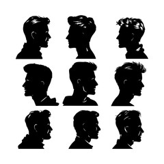 Various Male Haircut Silhouettes Design Set