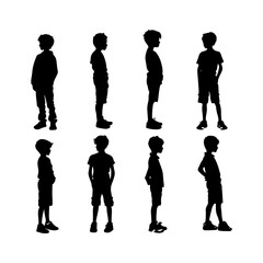 Cute Young Boy Silhouettes Vector Collection