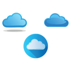 Weather Cloud Icon Set in Glossy and Flat Blue Styles