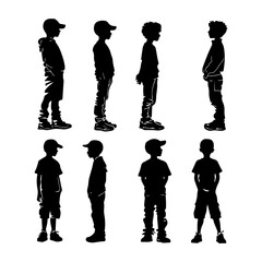 Minimalist Young Boy Silhouettes on White