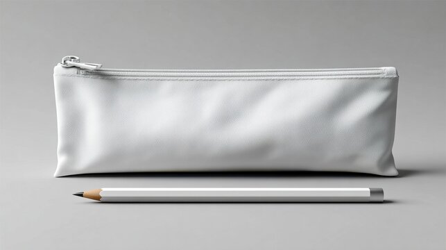 White pencil case, pencil, mockup, studio. High quality