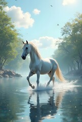 white horse on the beach