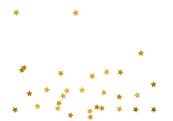 Scattered gold glitter stars isolated on transparent background