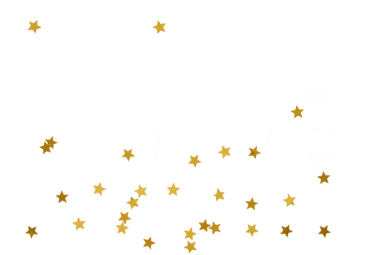Scattered gold glitter stars isolated on transparent background