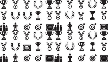 award icons including trophies medals laurel wreaths certificates and podiums