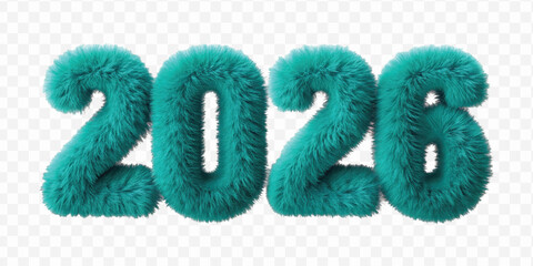 realistic 3d hairy fluffy font number 2026 in different colour style  isolated on transparent background