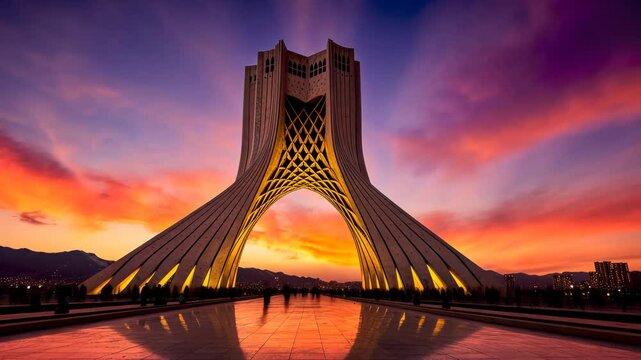 Azadi Tower at Sunset with Dramatic Sky
