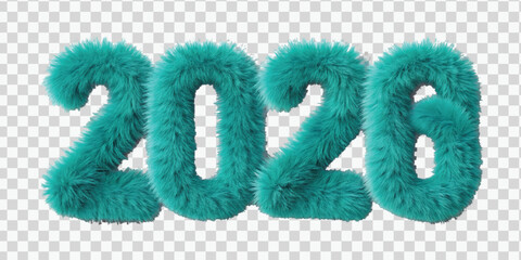realistic 3d hairy fluffy font number 2026 in different colour style  isolated on transparent background