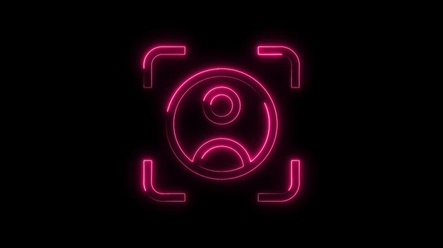 Pink neon person icon with frame element animation on black background