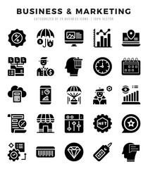 Business & Marketing Icons Pack Glyph Style. Vector illustration.
