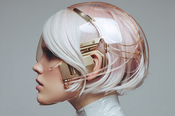 Cool and stylish female cyborg with implants in her face