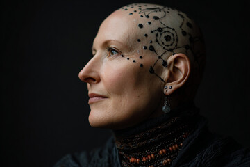 Cool and stylish female cyborg with implants in her face