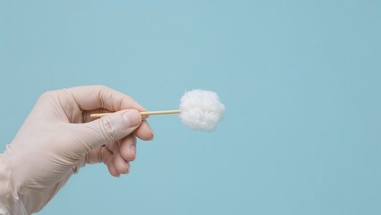 Protective glove holding cotton swab for healthcare use