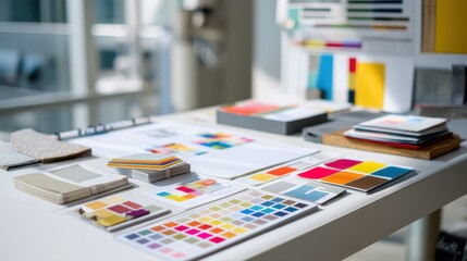 Modern Creative Design Studio Interior with Teamwork and Technology Concept