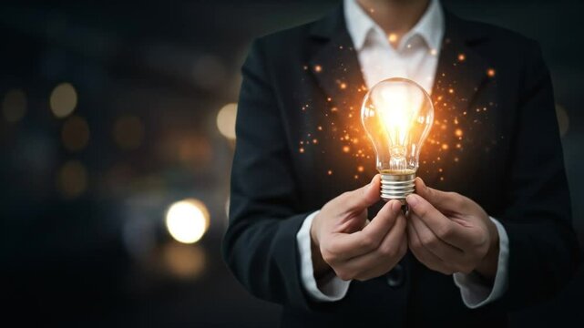 Brilliant Idea: Businesswoman Holding Glowing Lightbulb