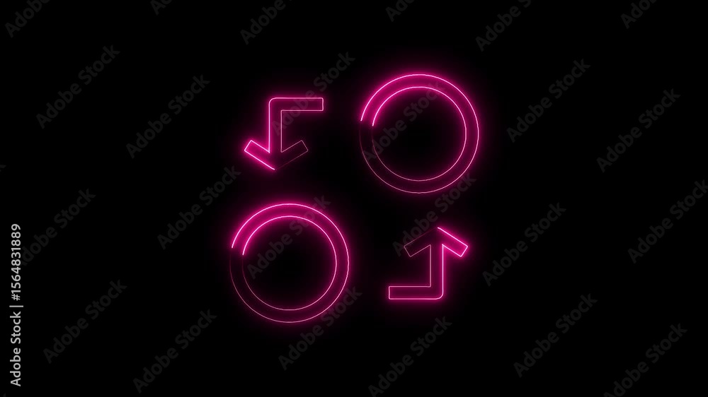 Poster neon pink arrows and circles on black background abstract loop animation