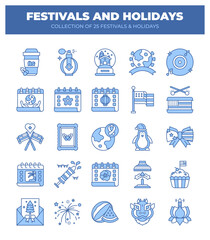 Collection of 25 Festivals and Holidays. Line Art Icons