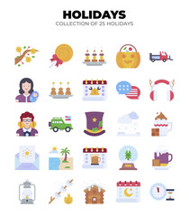 Collection of 25 Holidays. Festive Icons for Seasonal Celebrations