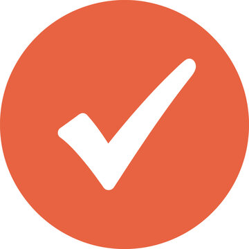 White check mark symbol inside a solid orange circle icon tick approved