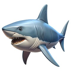 Obraz premium Cartoonish great white shark with open mouth and sharp teeth isolated on white background