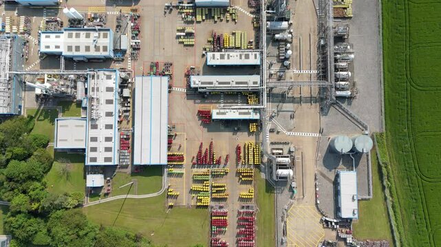 Aerial Drone View of BOC Gas Cylinder Factory and Natural Gas Production Site Near Grimsby England UK