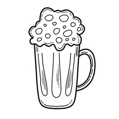 Hand drawn foamy mug vector illustration. Beer mug icon doodle art. Outline line drawing clipart symbol