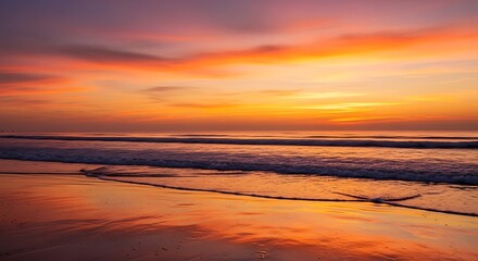 Naklejka premium Beautiful beach sunset ocean waves seascape nature scenery landscape travel photography wallpaper background