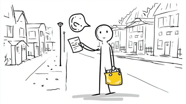 Stickman Standing On Street Carrying Mailbag And Envelope